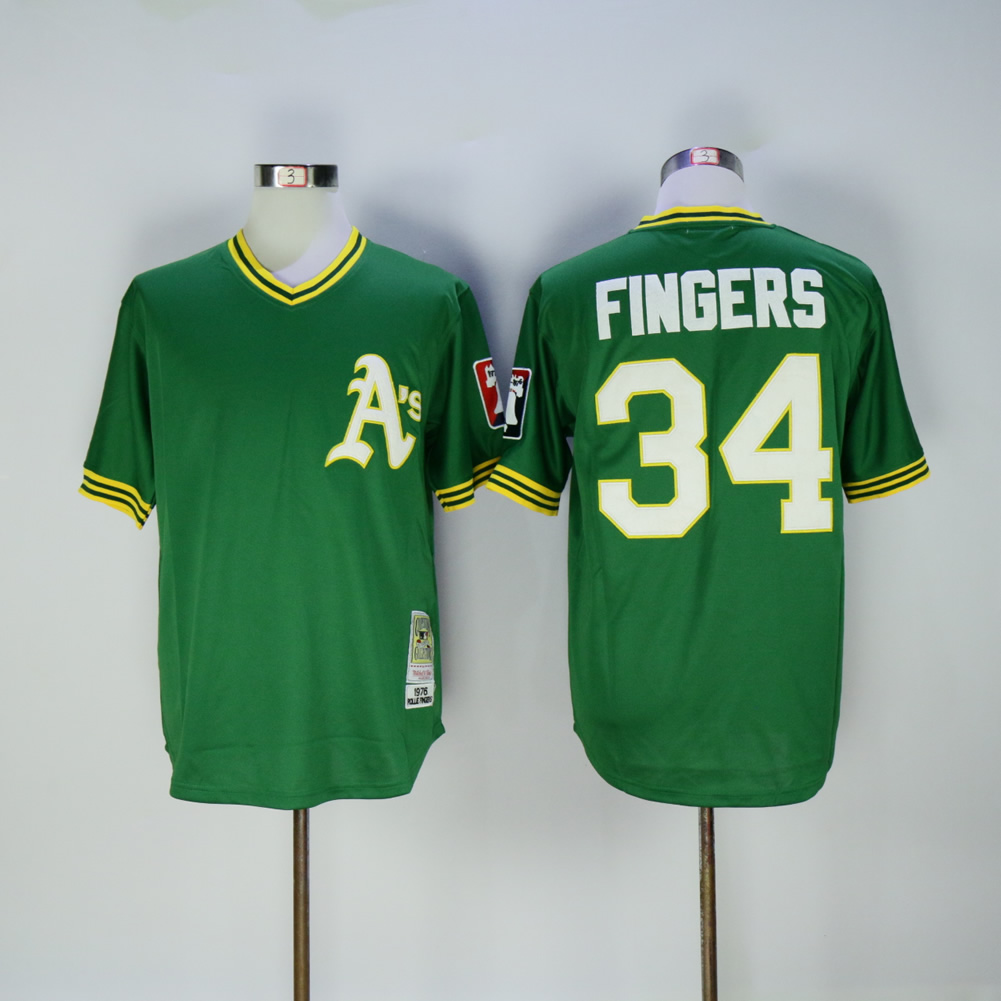 Men Oakland Athletics #34 Fingers Green Throwback MLB Jerseys